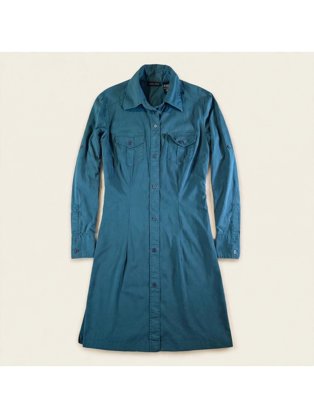 New York & Company Teal Stretch Shirt Dress Womens S
